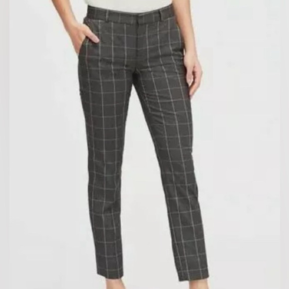 Banana Republic Avery Straight Gray Plaid Ankle Business Professional Work Pant